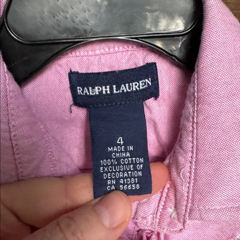 Ralph Lauren Pink Button Down Shirt with Satin Collar Detail size 4
